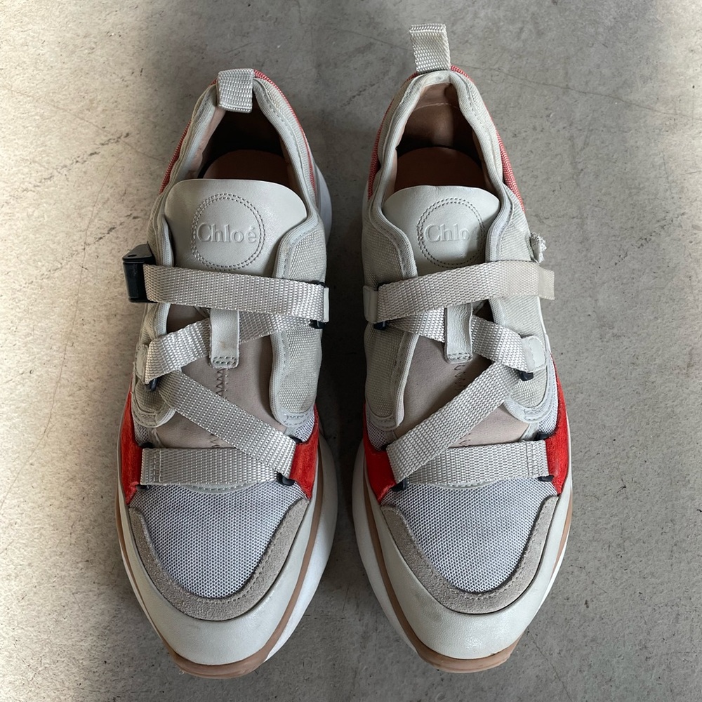Chloe Red and Gray Sneakers